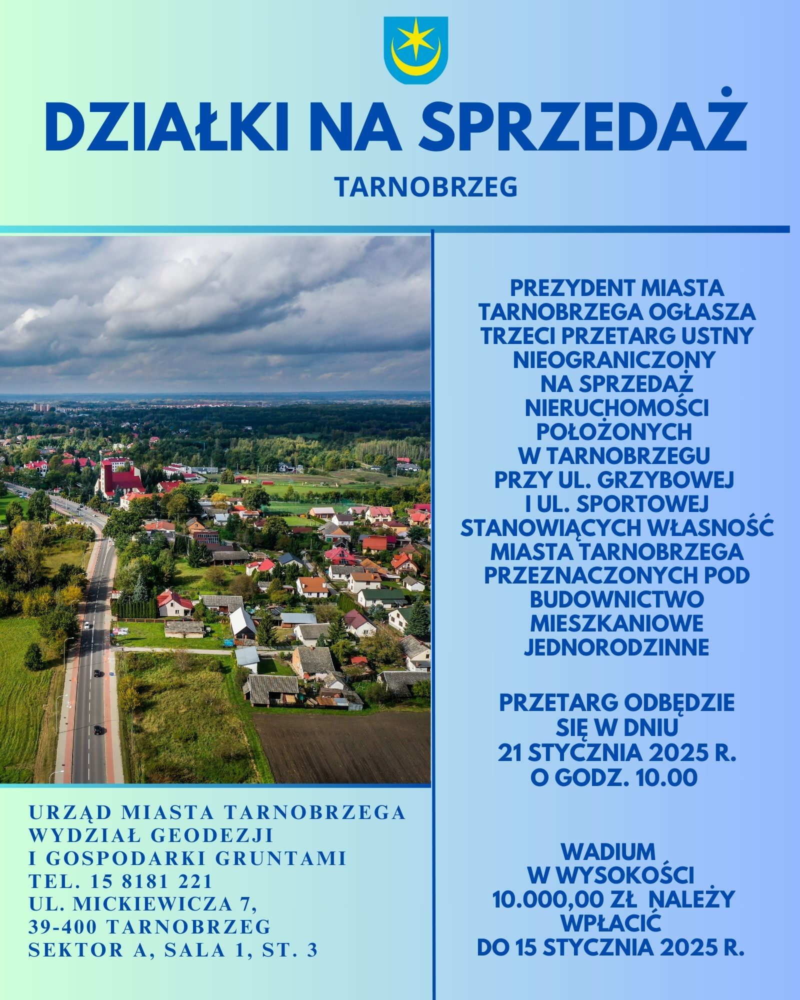 Działki na sprzedaż w Tarnobrzegu - przetarg 21 stycznia 2025 r.